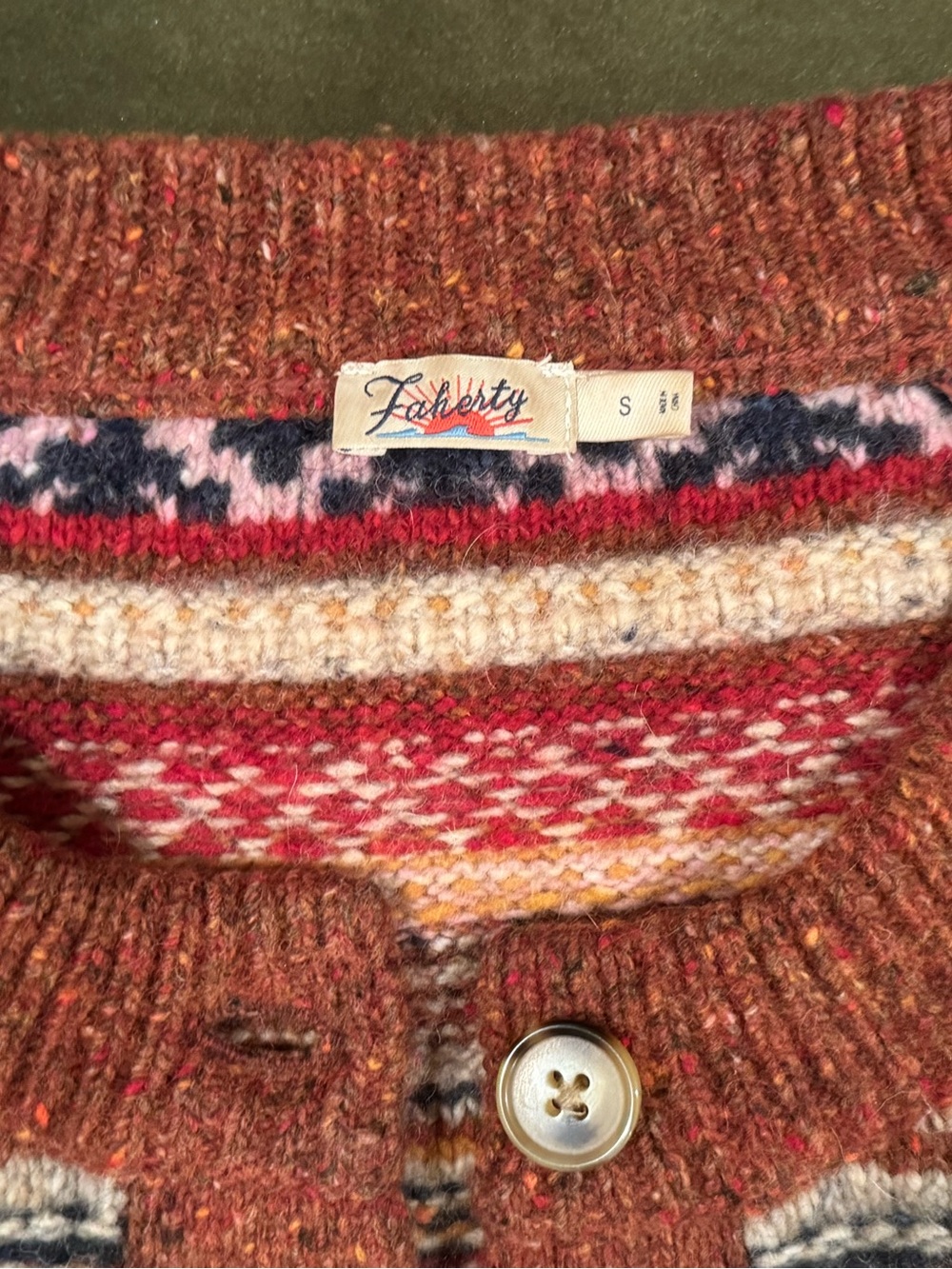 Faherty Multicolor Striped Button Cardigan in Rust and Pink - Picture 5 of 6